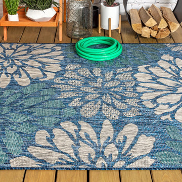 Zinnia Modern Floral Textured Weave Indoor/outdoor Area Rug
